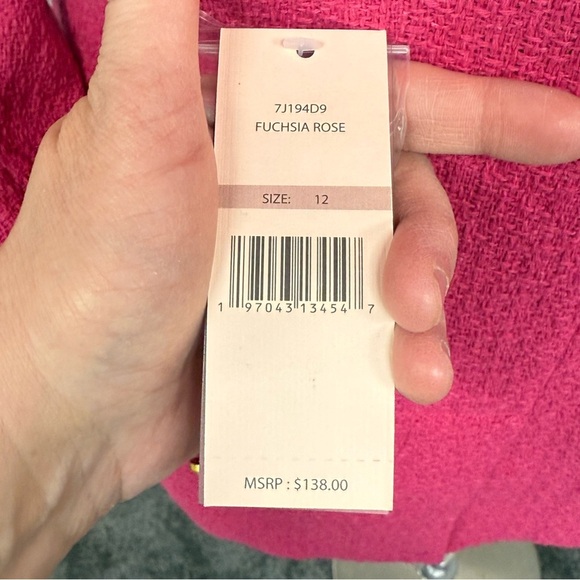 NWT Nanette Lepore Boucle Tweed Jacket Blazer 12 Fucshia Rose Pearl Buttons NEW - Picture 7 of 12